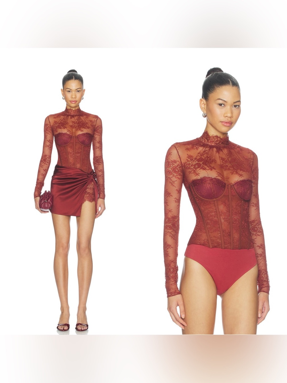 NWT RETROFÊTE Valentina Lace Bodysuit in Cigar